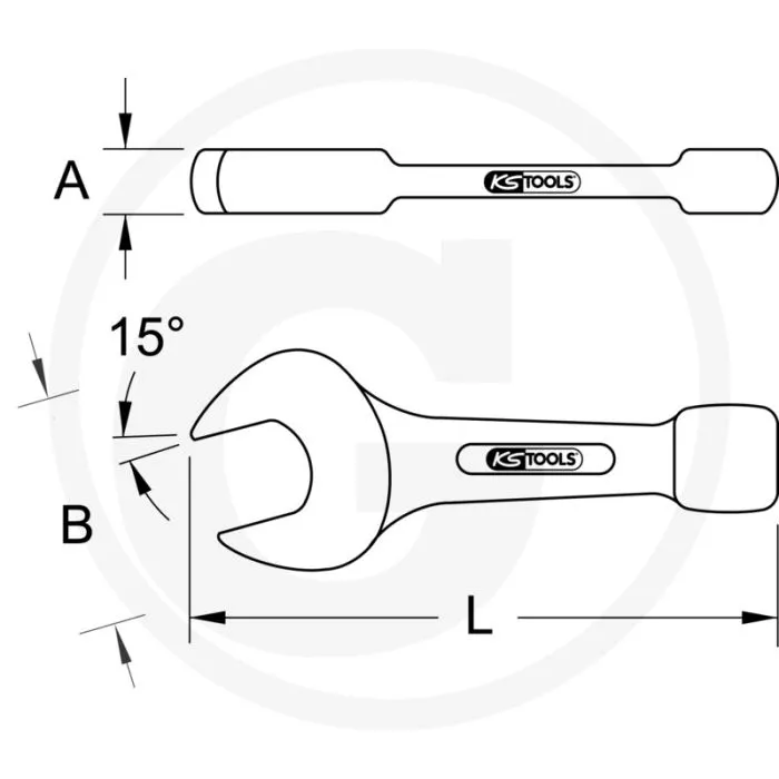KS TOOLS STEEKSLAGSLEUTEL, 32 MM  RINGSLEUTEL, 15° ABGEWINKELT, SCHLAGKANTE