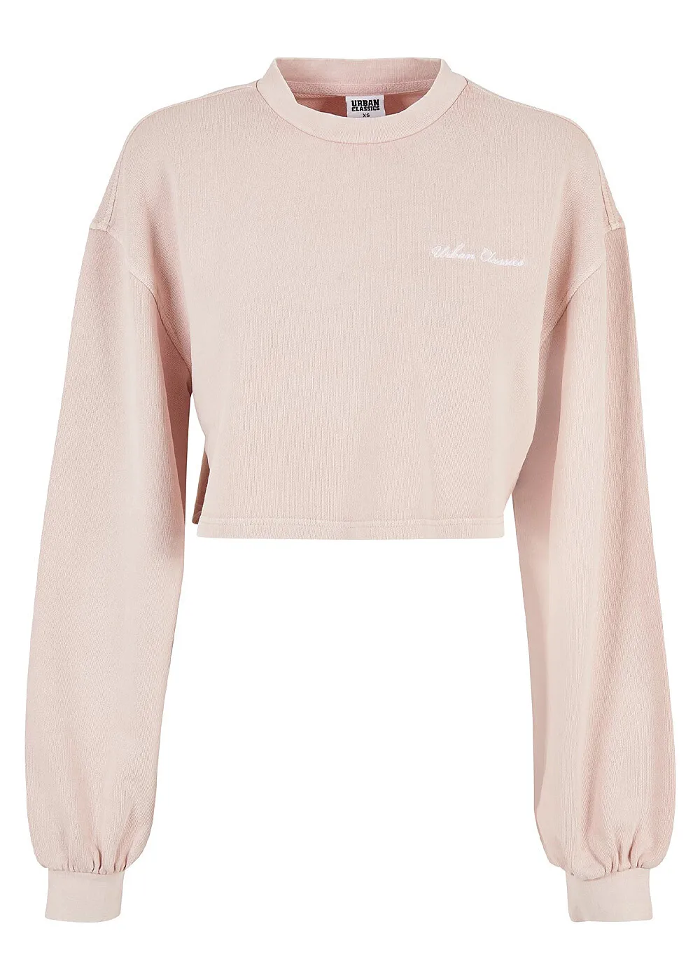 Urban Classics Dames Crop Sweater Trui met Borduursel en Ronde Hals roze