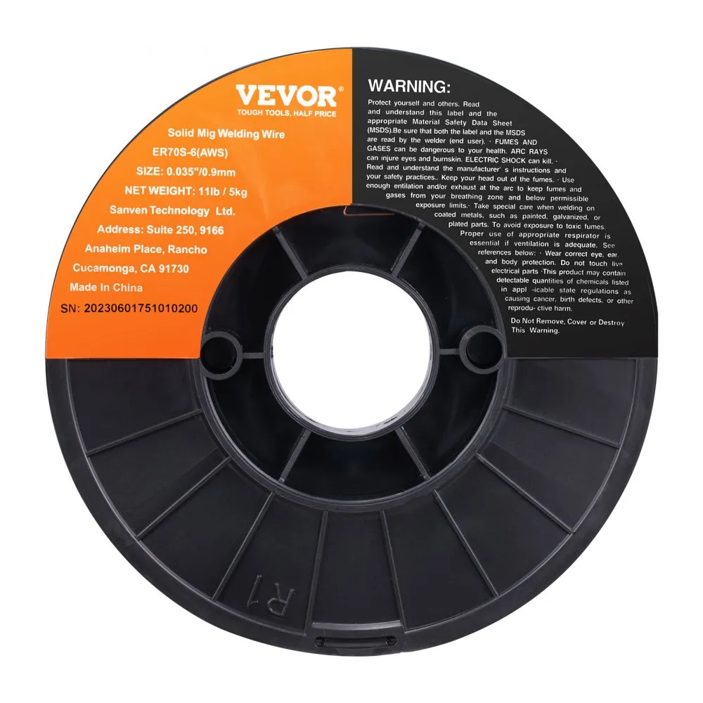 VEVOR 1 ROL GEVULDE DRAAD ER70S6 0,9 MM 5 KG MIGLASDRAAD 200 MM SPOELDIAMETER LASDRAADROL 490670 MPA TREKSTERKTE IDEAAL VOOR 