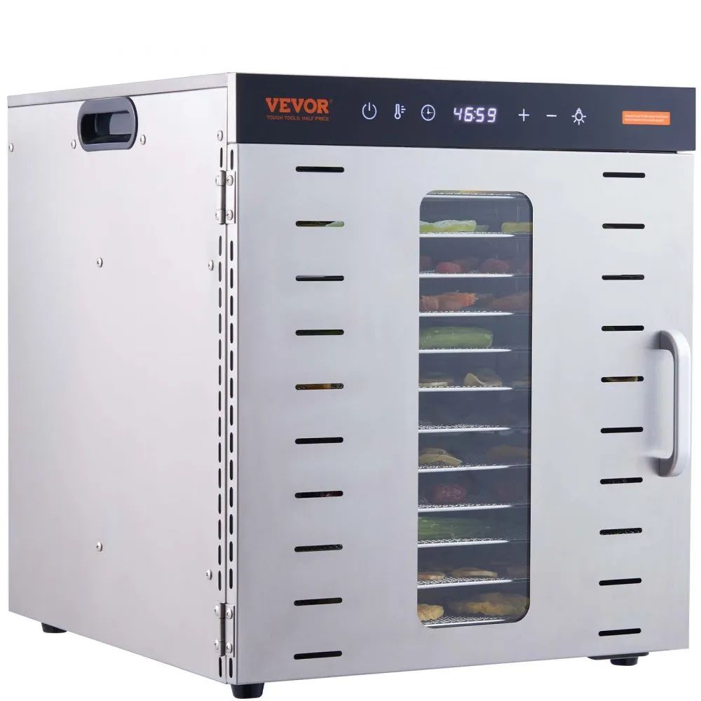 VEVOR 1000 W DEHYDRATOR ROESTVRIJ STAAL, 300 X 280 MM 10 STUKS DIENBLADEN 360° DROOG, DEHYDRATOR, 3090℃ TEMPERATUURREGELING, 0,