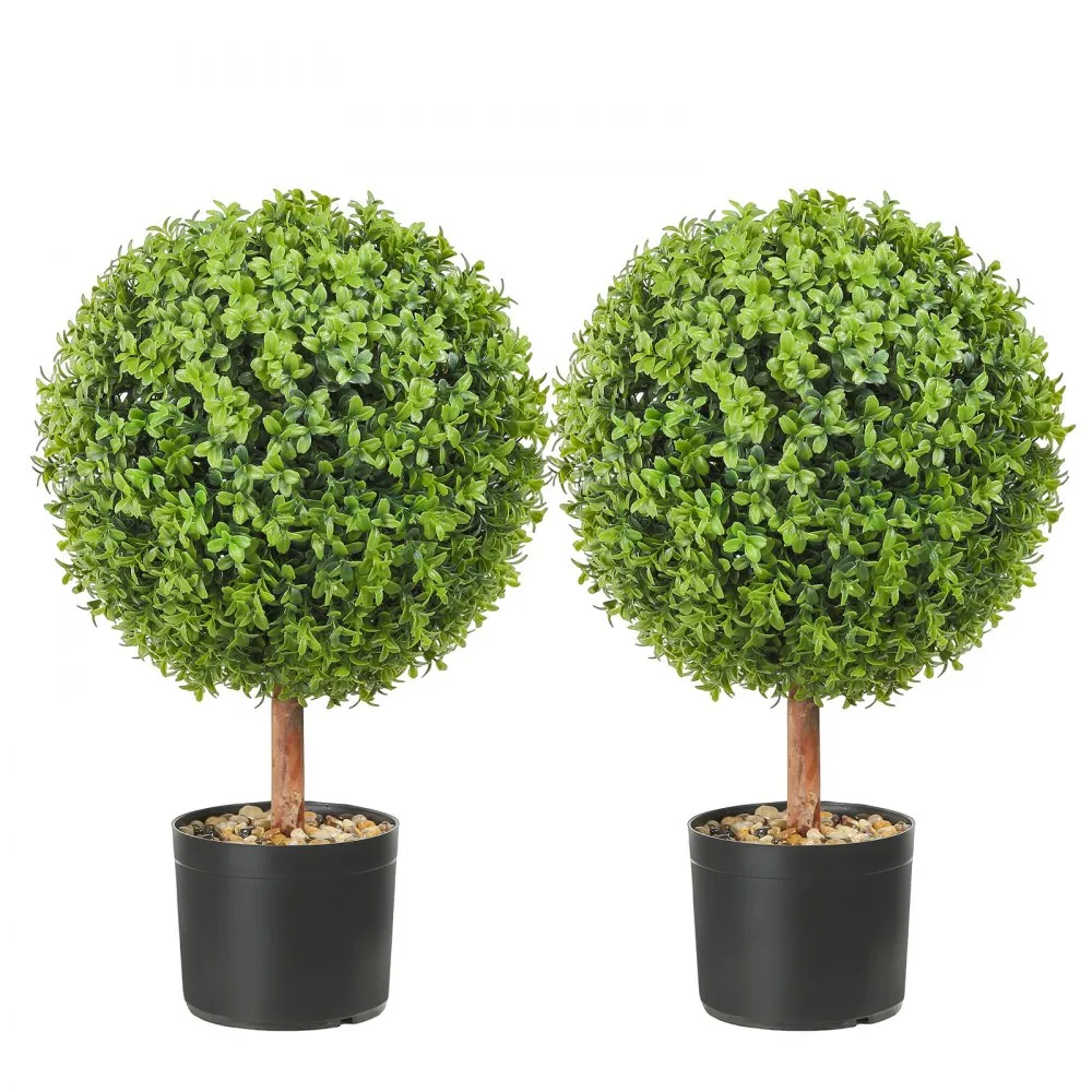 VEVOR 2 x kunstbuxusballen, diameter 40,6 cm, tuindecoratiebuxus in bloempot, kunstbuxusbal, kunstplant van PE, hout, PP incl. 4