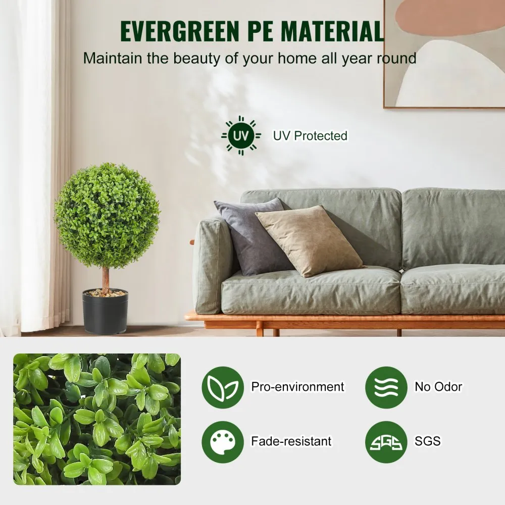VEVOR 2 x kunstbuxusballen, diameter 40,6 cm, tuindecoratiebuxus in bloempot, kunstbuxusbal, kunstplant van PE, hout, PP incl. 4