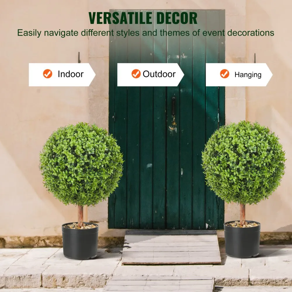 VEVOR 2 x kunstbuxusballen, diameter 40,6 cm, tuindecoratiebuxus in bloempot, kunstbuxusbal, kunstplant van PE, hout, PP incl. 4