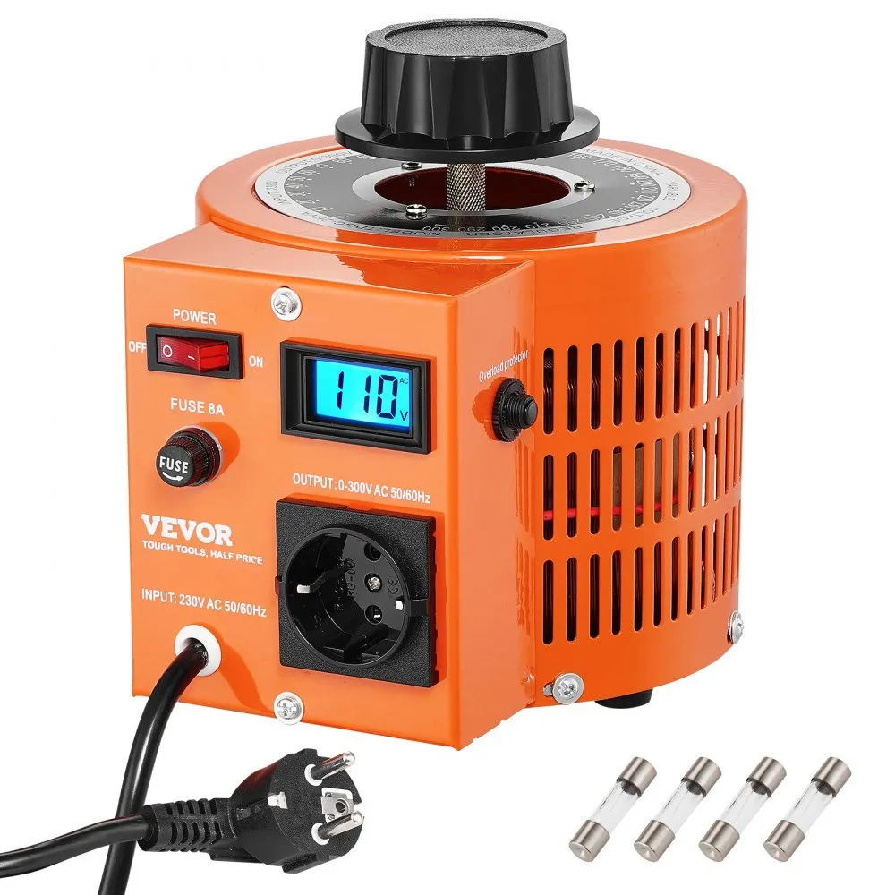VEVOR 2000VA VARIABELE SPANNINGSVARIABELE TRANSFORMATOR 6,6 AMP 230V INGANG 0300V UITGANG ACSPANNINGSREGELAAR MET LCDDISPLAY 