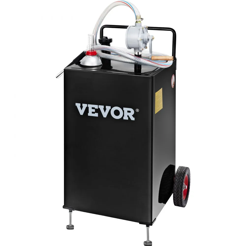 VEVOR 30 GALLON GASCADDY, BRANDSTOFOPSLAGTANK MET WIELEN, DRAAGBARE BRANDSTOFCADDY MET HANDMATIGE OVERDRACHTPOMP, BENZINEDIESEL