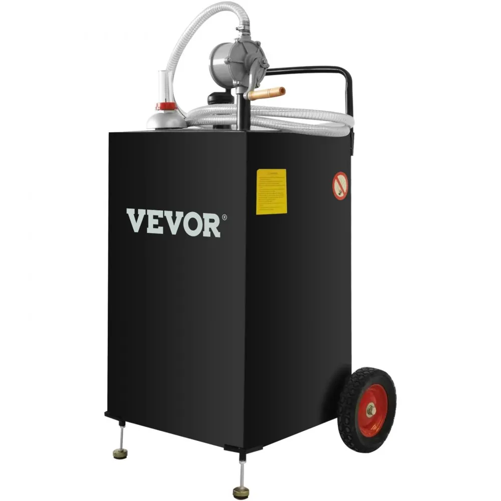 VEVOR 30 GALLON GASCADDY, BRANDSTOFOPSLAGTANK MET WIELEN, DRAAGBARE BRANDSTOFCADDY MET HANDMATIGE OVERDRACHTPOMP, BENZINEDIESEL