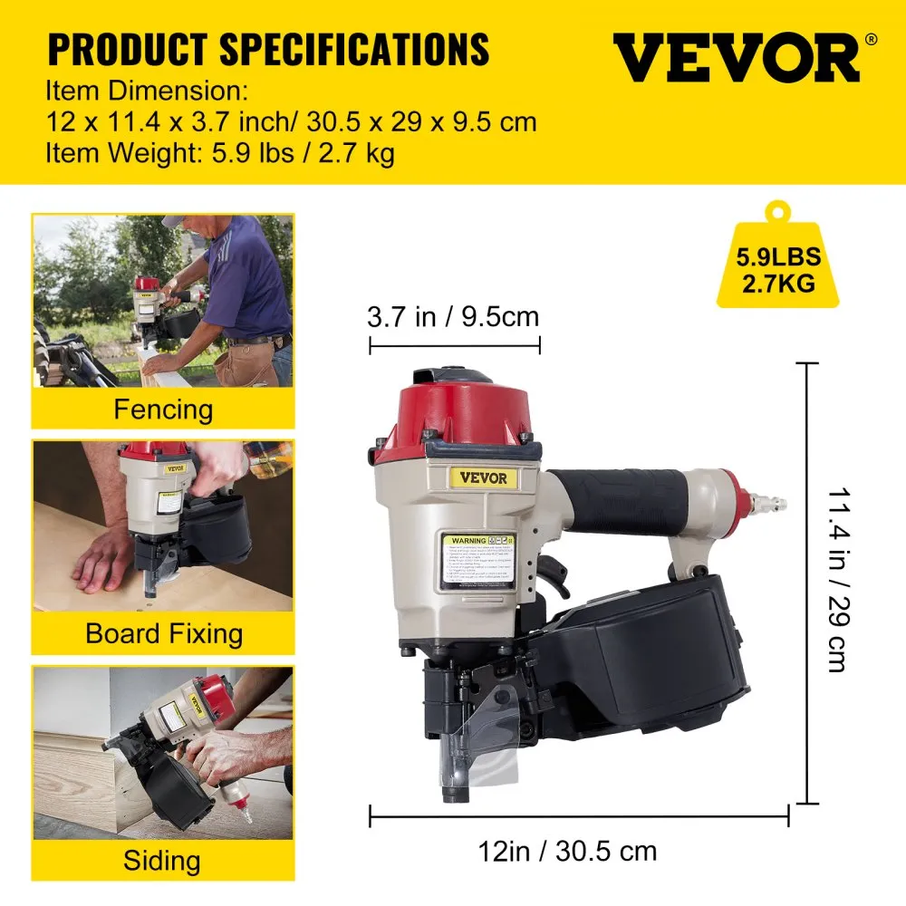VEVOR Coilnagelaar Perslucht CN55 Perslucht Tacker Aluminiumlegering Nietmachine 350 Stuks Voor Het Spijkeren Van Houten Pallets