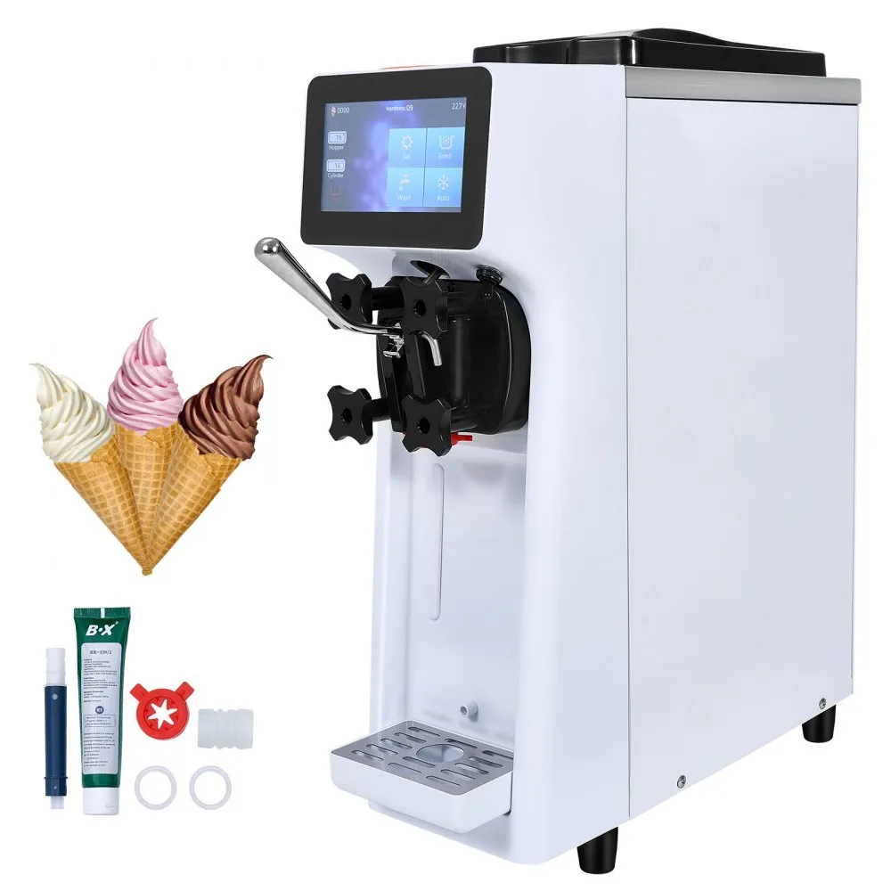 VEVOR Commerciële ijsmachine, capaciteit van 10 l/u, softijsmachine met enkele smaak, aanrecht, trechter van 4 l, cilinder van 1