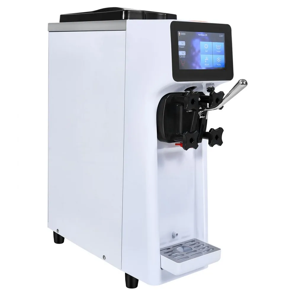 VEVOR Commerciële ijsmachine, capaciteit van 10 l/u, softijsmachine met enkele smaak, aanrecht, trechter van 4 l, cilinder van 1