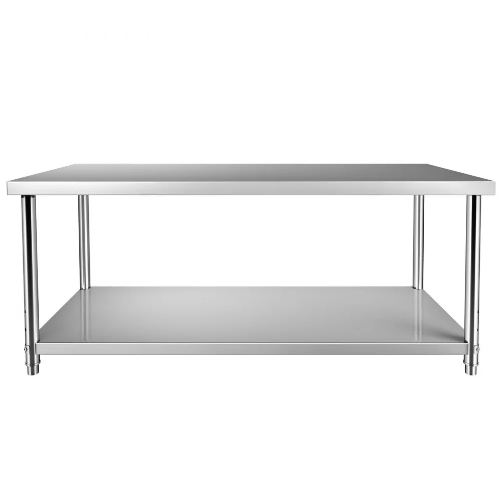 VEVOR Commerciële roestvrijstalen tafel 183 x 76 x 86 cm, roestvrijstalen tweelaagse werktafel snijtafel gastro 150 kg + 100 kg 