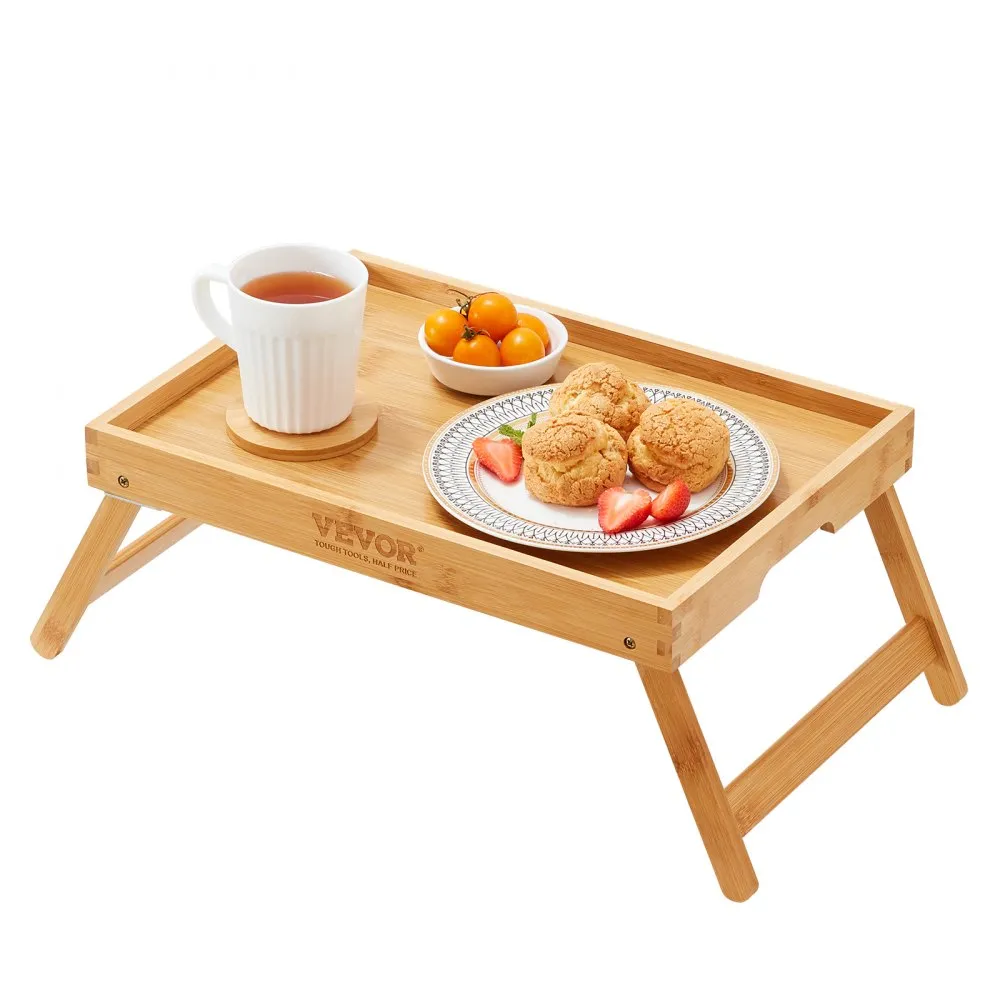 VEVOR Draagbaar 508 x 280 x 175 mm Bedblad Dienblad Ontbijtblad Bamboe met inklapbare voeten Ontbijt op bed Bamboe & MDF Opv