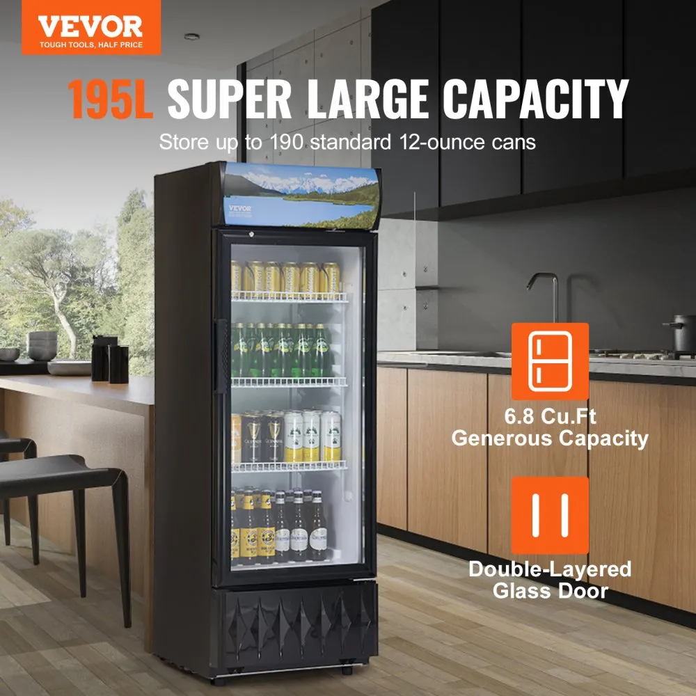 VEVOR DRANKENKOELKAST FLESSENKOELKAST ZWART 195 L, DRANKENKOELKAST MET 3 VERSTELBARE PLANKEN, GASTRODRANKENKOELER 7NIVEAU KNOP