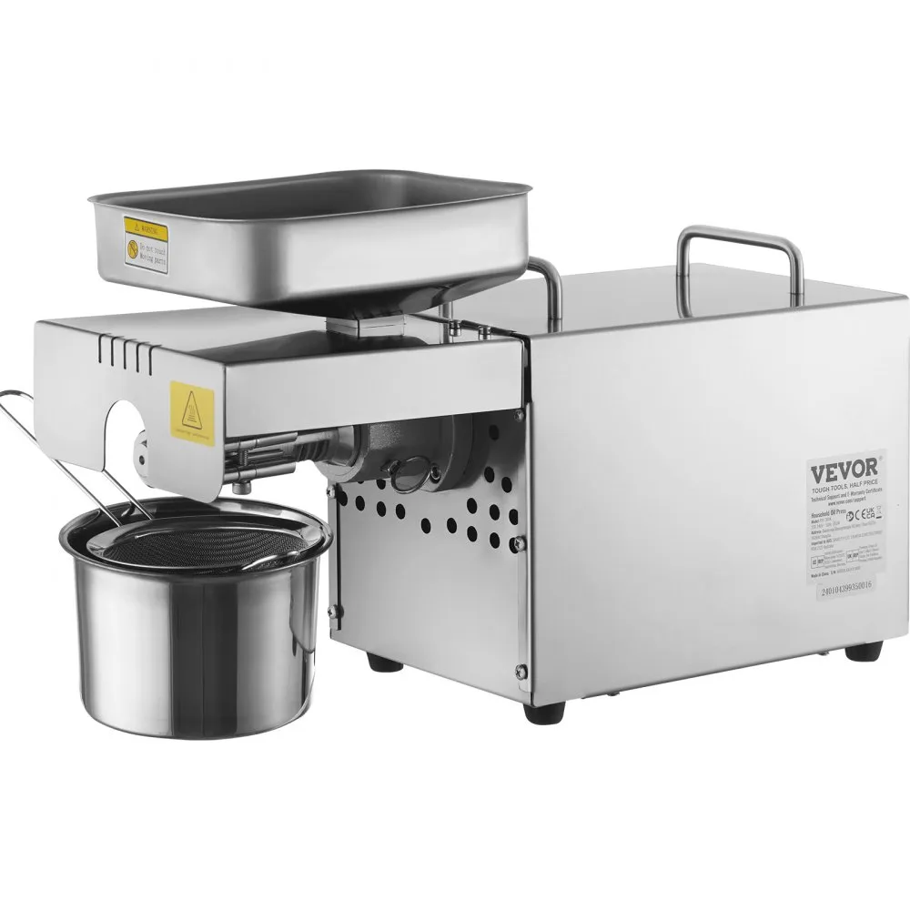 VEVOR ELEKTRISCHE OLIEPERS, 850 W ROESTVRIJSTALEN OLIEEXTRACTIEMACHINE, 0300 ℃ INSTELBARE TEMPERATUUR, HETE PERSOLIEPERS VOOR 