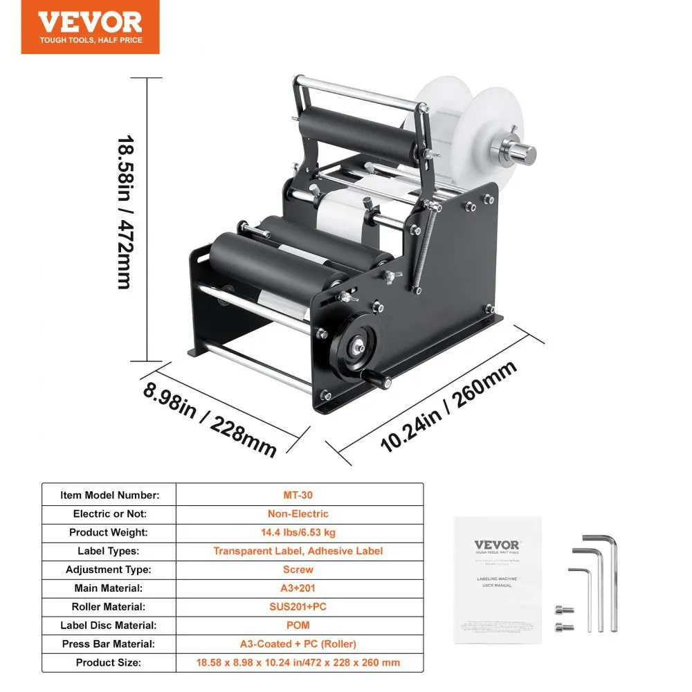 VEVOR ETIKETTEERMACHINE HANDMATIG 1520 ETIKETTEN PER MINUUT ETIKETPISTOOL ETIKETBREEDTES VAN 10130 MM, ETIKETLENGTES VAN 1030