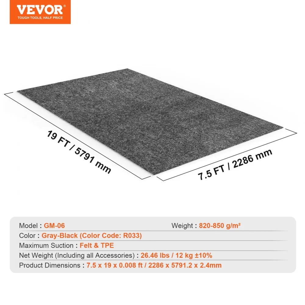 VEVOR GARAGEVLOERMAT 2286 X 5791,2 X 2,4 MM WERKPLAATSVLOER 820850 G/M² GARAGEVLOERVILT & TPE OLIEOPVANGMAT GARAGEMAT SERVI