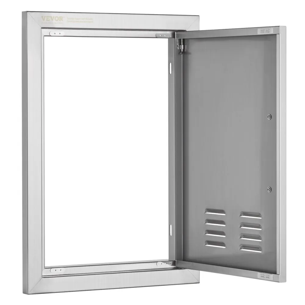 VEVOR Grilltoegangsdeur, 356 x 508 mm, enkele buitenkeukendeur, inbouw roestvrijstalen deur, verticale wanddeur met handgreep en