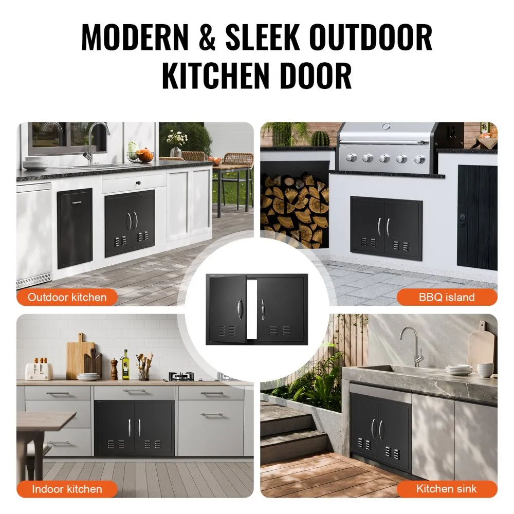 VEVOR grilltoegangsdeur, 762 x 533 x 46 mm, dubbele buitenkeukendeur, verzonken gemonteerde koude plaatdeur, verticale wanddeur 