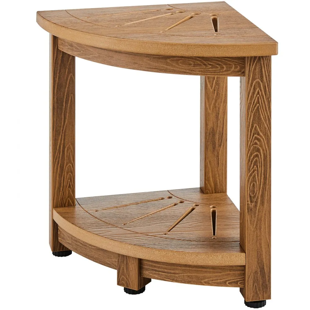 VEVOR hoekdouchebank hoekdouchekruk, 43 cm hoogte polystyreen met houtnerf, 158 kg draagvermogen, badkamerhoekkruk met plank, wa