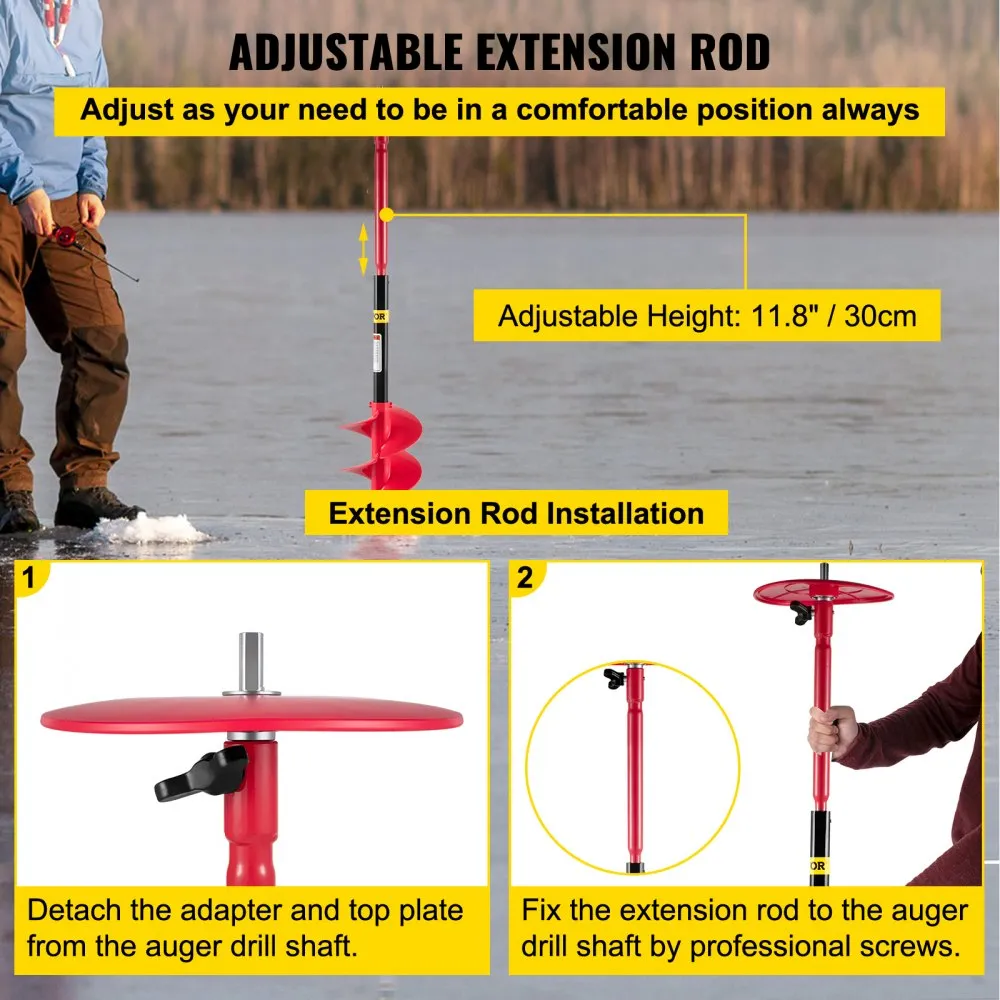 VEVOR ijsboor, Φ 15 cm, nylon ijsboor, 99 cm lengte, handboor, boormachine met 30 cm verlengstang, grondboor met booradapter, bo