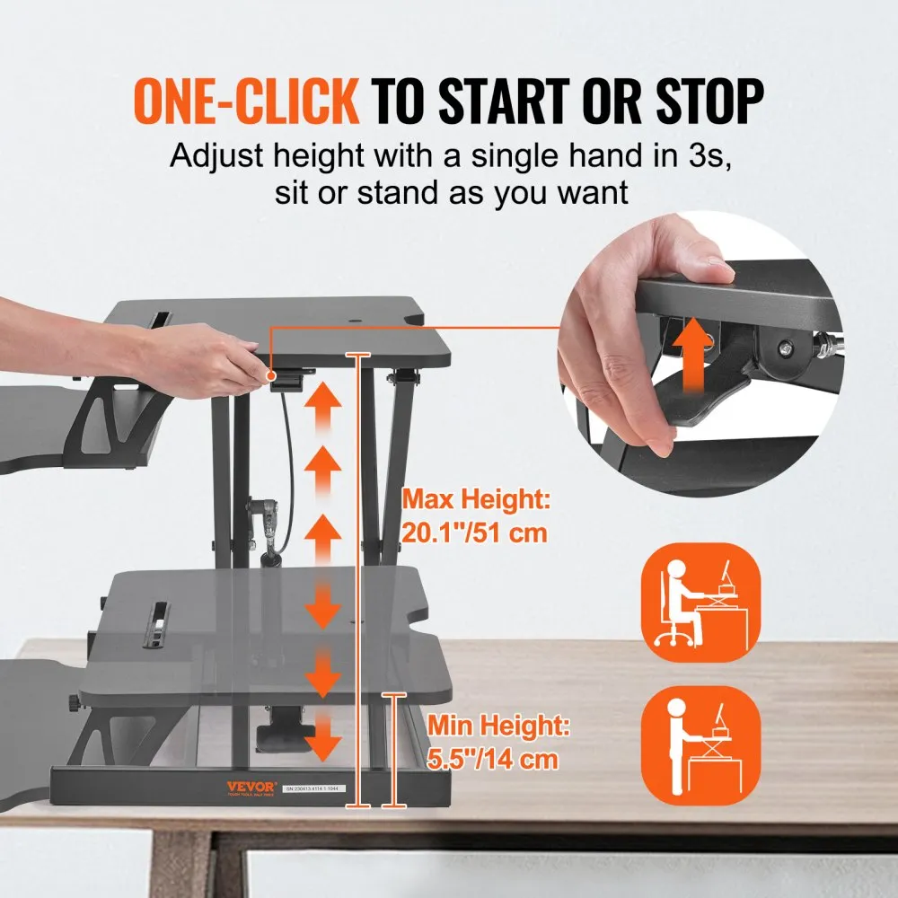 VEVOR IN HOOGTE VERSTELBARE BUREAUTOREN 800 X 400 MM STABUREAU MET BREDE TOETSENBORDLADE, QUICK SIT STAND DUBBELLAAGS COMPUTERB