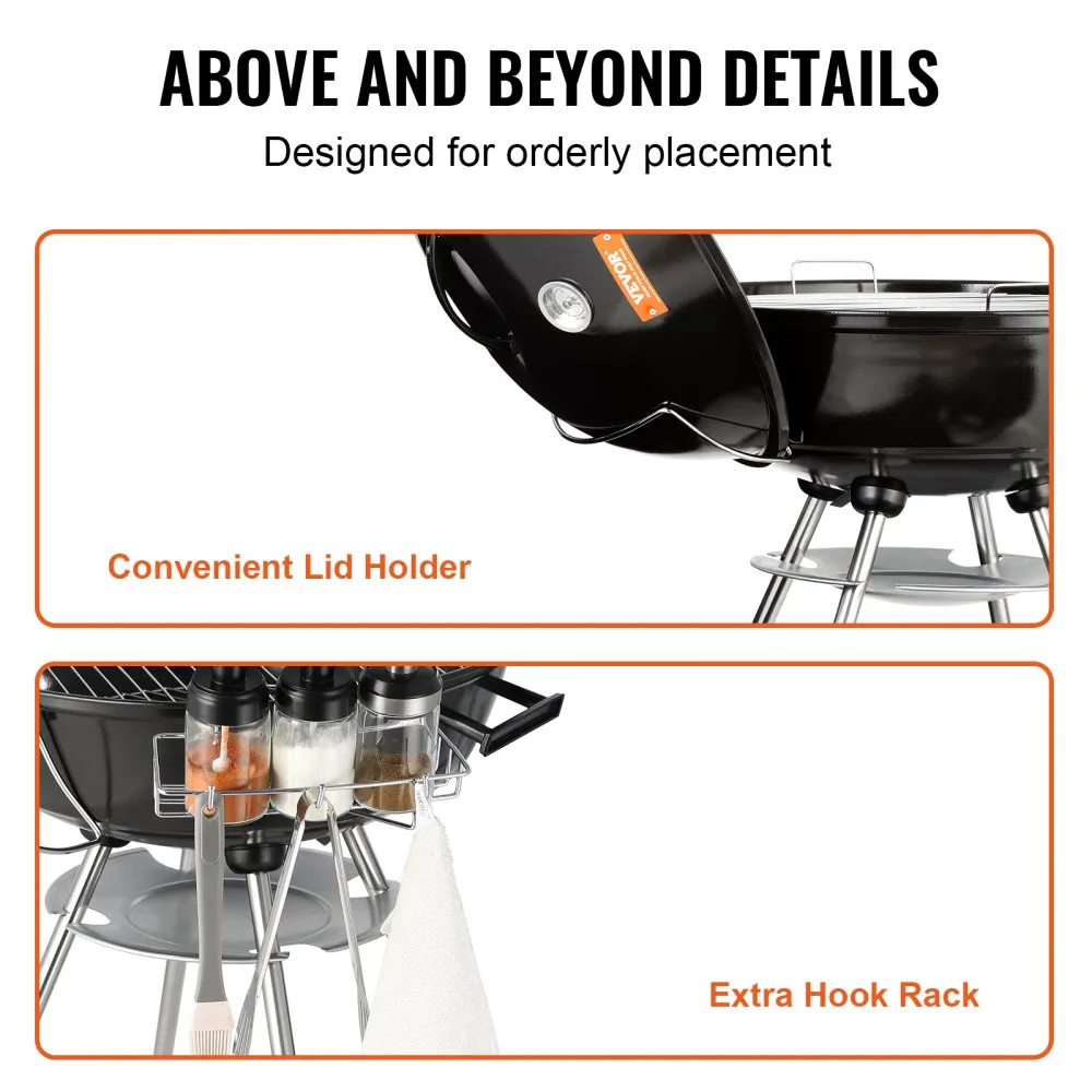 VEVOR Kettle houtskoolgrill kogelgrill 56 cm draagbaar, barbecue kogelgrill met deksel, heerlijke BBQ, picknickgrill met groot g