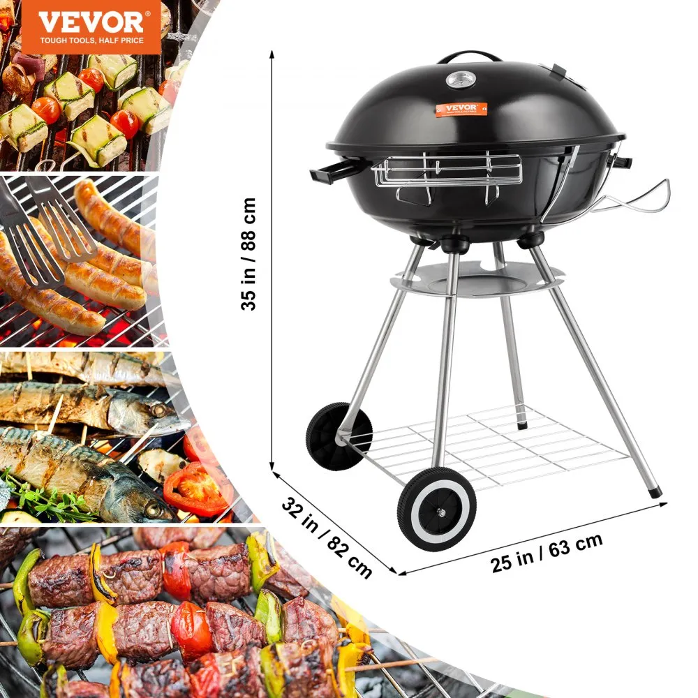 VEVOR Kettle houtskoolgrill kogelgrill 56 cm draagbaar, barbecue kogelgrill met deksel, heerlijke BBQ, picknickgrill met groot g