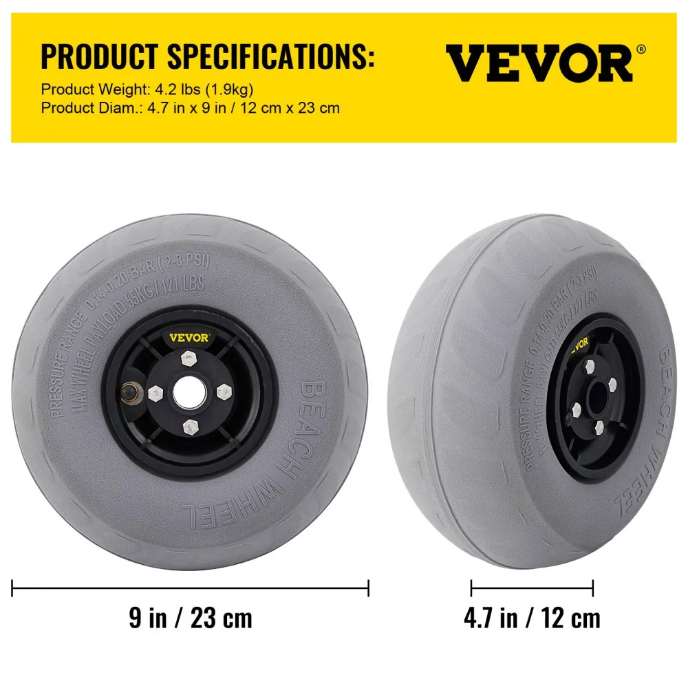 VEVOR Kruiwagenwiel 26 cm Diameter Band Opblaasbaar Wiel 2 Stks PVC Ballonwielen Banden met Hand Luchtpomp, 35 kg Laadvermogen e