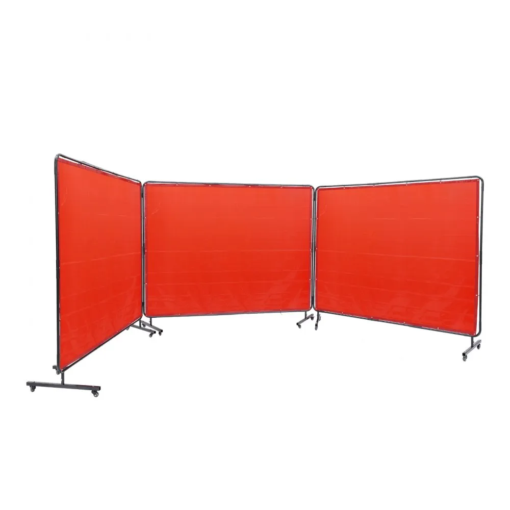 VEVOR lasparaplu met frame, 6' x 8' 3 paneellasgordijnschermen, vlamvertragend vinyl lasscherm op 12 zwenkwielen (6 af