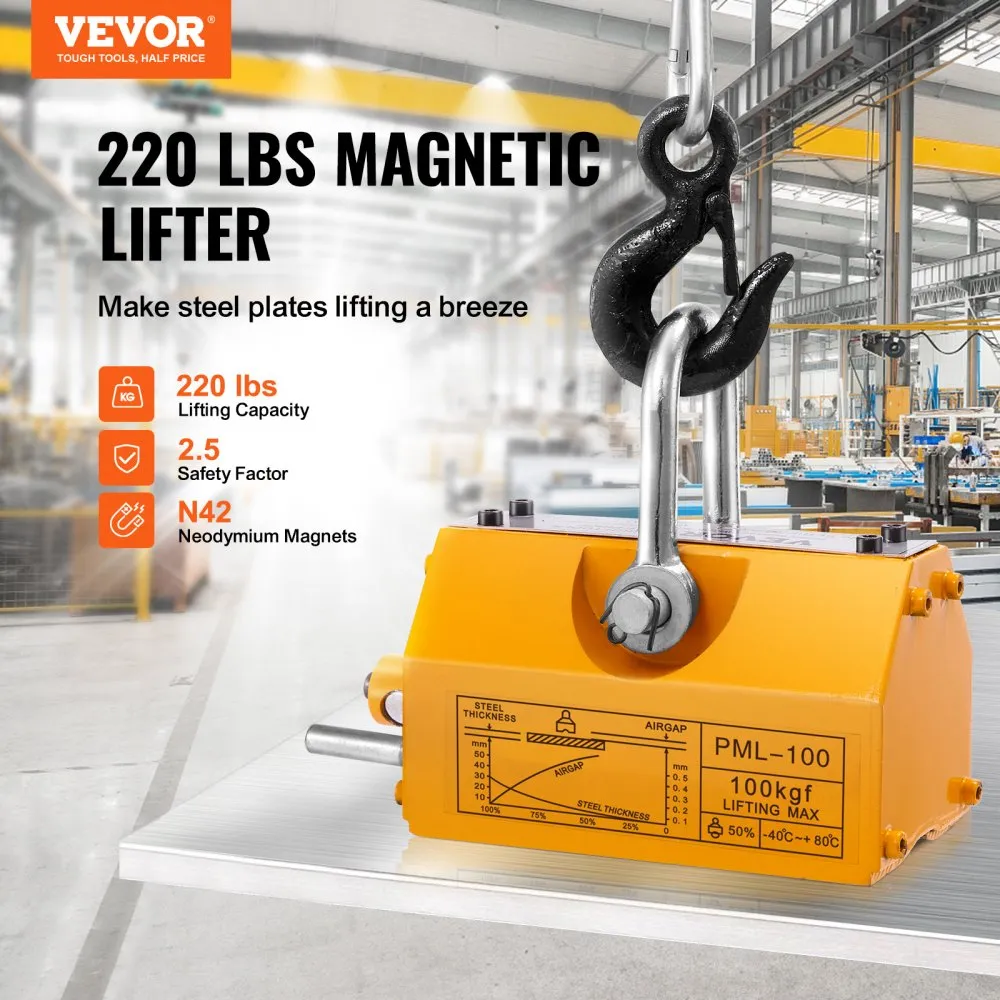 VEVOR LASTHEFMAGNEET KRAANMAGNEET (100 KG LAADVERMOGEN, 250 KG TREKKRACHT, 40 TOT 80 ℃), 4 STUKS MAGNETEN HANDBEDIENDE VORKLIFT