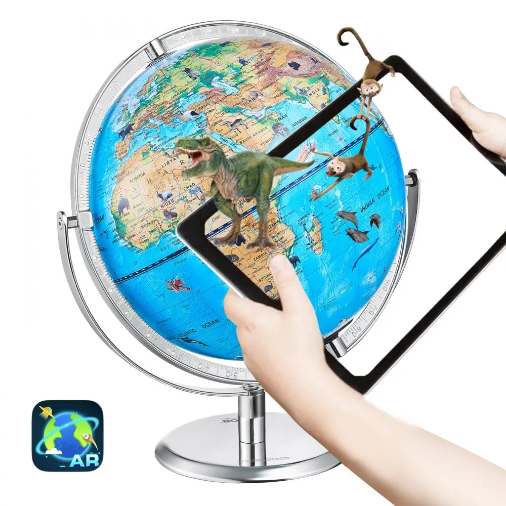 VEVOR LEARNING GLOBE 254 MM, INTERACTIEVE ARWERELDBOL MET AR GOLDEN GLOBE APP, LEDNACHTVERLICHTING, 720 ° ROTATIE, STEMSPEELG