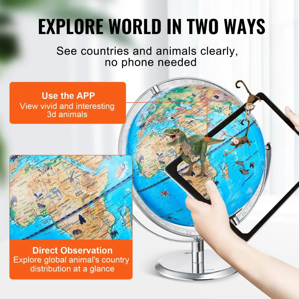 VEVOR LEARNING GLOBE 254 MM, INTERACTIEVE ARWERELDBOL MET AR GOLDEN GLOBE APP, LEDNACHTVERLICHTING, 720 ° ROTATIE, STEMSPEELG