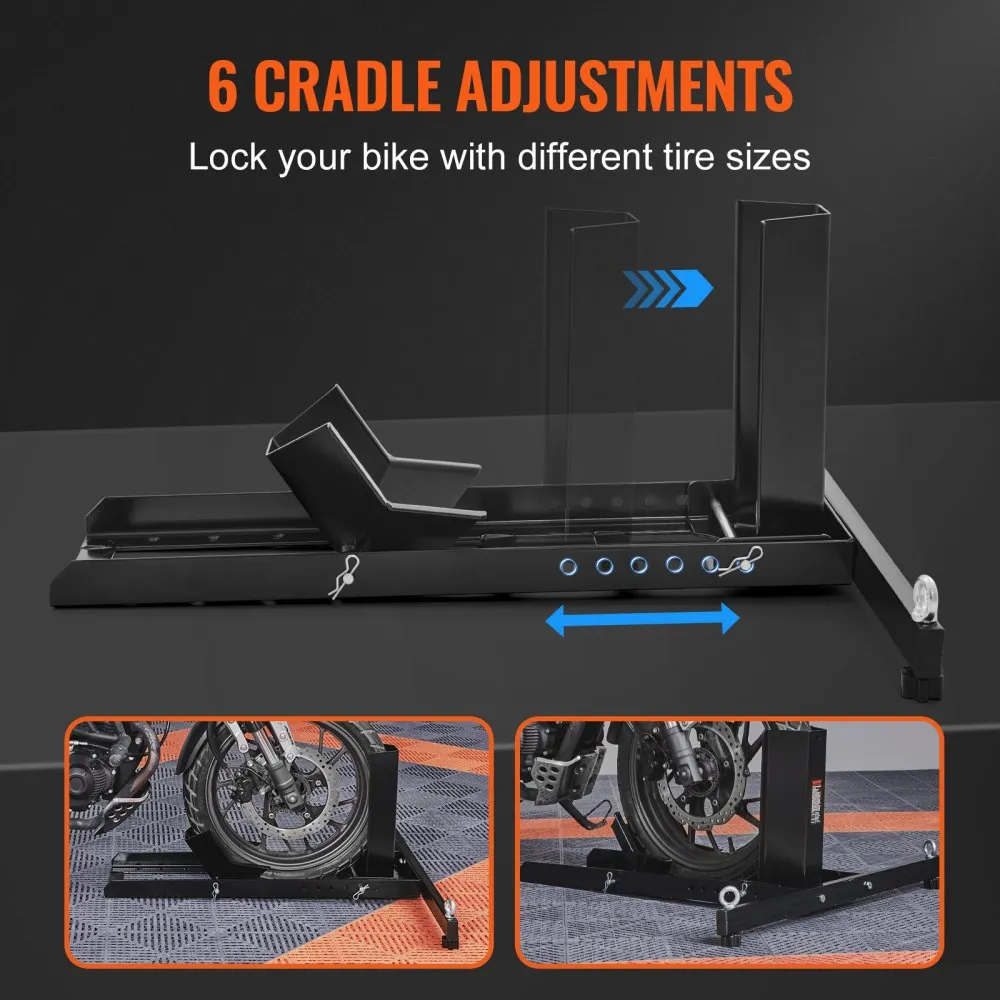 VEVOR MOTORFIETS VOORWIEL CHOCK MOTORBIKE STAND 381558.8MM VERSTELBARE MOTORBIKE CHOCK STAND LAADVERMOGEN 816.5KG GESCHIKT VOOR