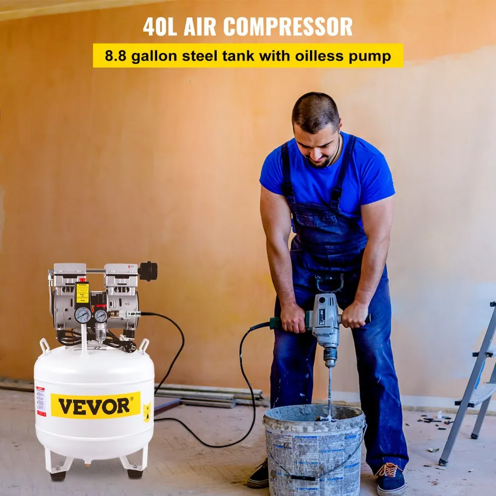 VEVOR Olievrije Compressor Fluistercompressor 40L Verticale Compressor 45x45x70 cm Compressor Stil Gemaakt van Gelegeerd Staal m