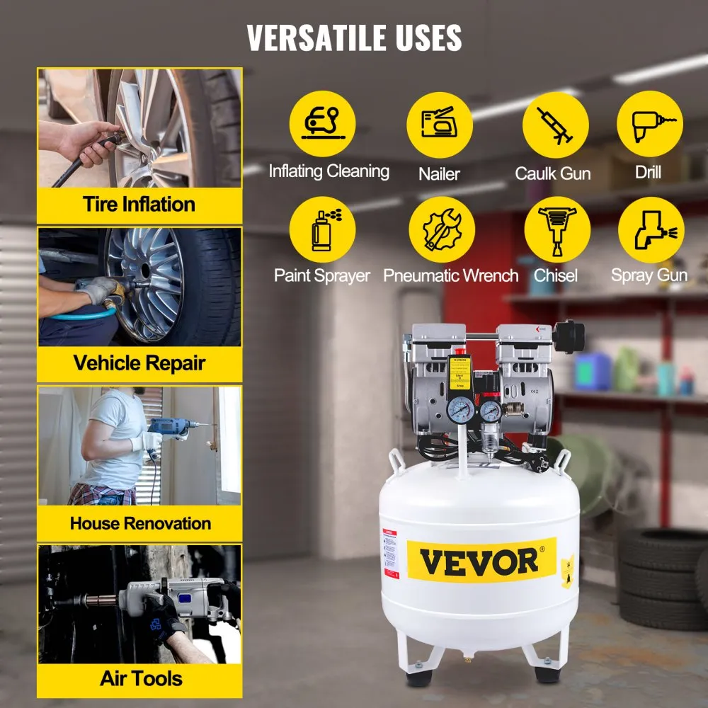 VEVOR Olievrije Compressor Fluistercompressor 40L Verticale Compressor 45x45x70 cm Compressor Stil Gemaakt van Gelegeerd Staal m