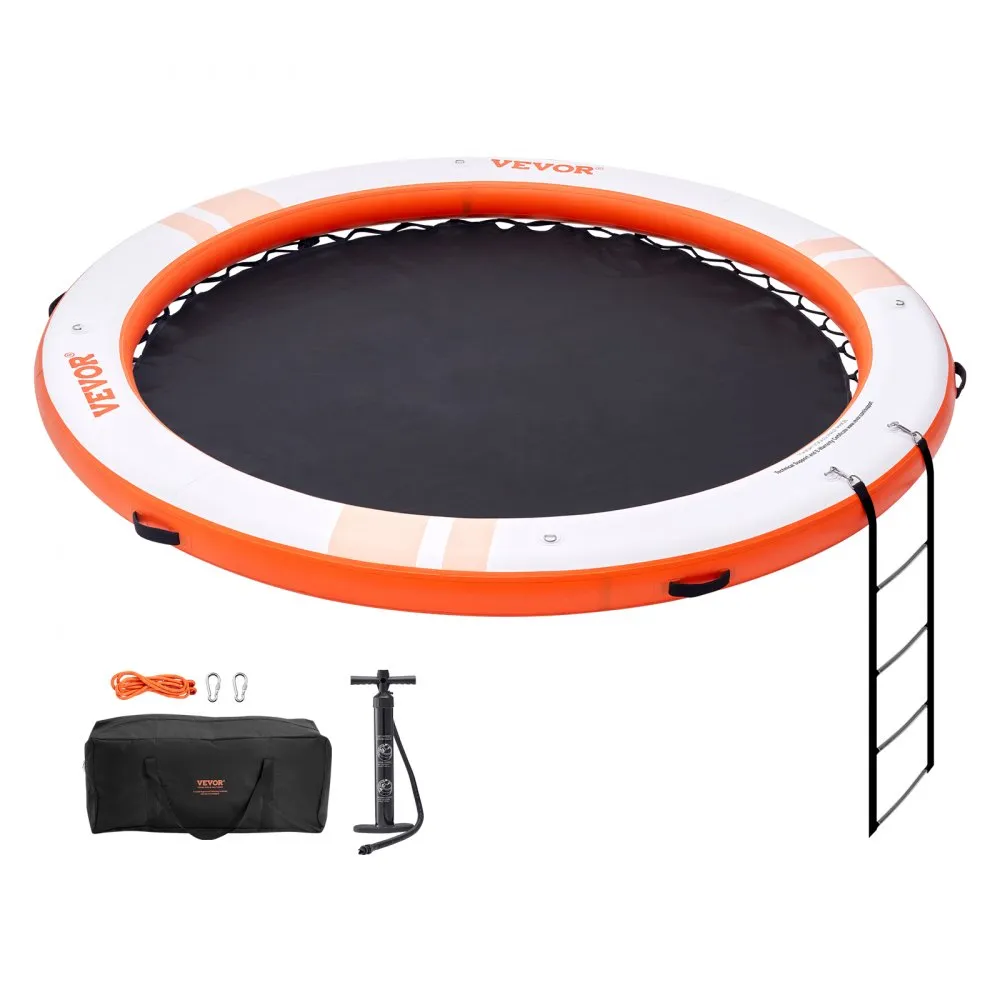 VEVOR opblaasbaar drijvend dok, Ø 2,43 m, dokplatform met Ø 1,52 m trampolinenetzwembad, antislip drijvende watermat met draagba