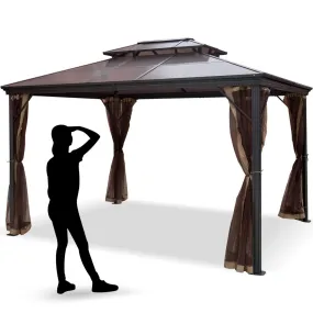 VEVOR Patio Gazebo Hardtop Gazebo, Totale Afmeting 3 x 3,6 m, Patio Gazebo Hardtop Gazebo with Mosquito Netting, Aluminium en 18