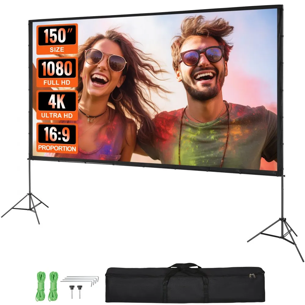 VEVOR Projectieprojectiescherm met standaard 150 inch HD 4K Outdoor Indoor Projectiescherm Snel opvouwbaar Draagbaar filmscherm 