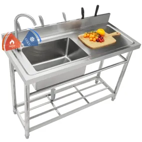 VEVOR roestvrijstalen spoelbak, vrijstaande commerciële keukengootsteenset met enkele bak en werkbank, 50 x 33 x 22 cm enkele sp