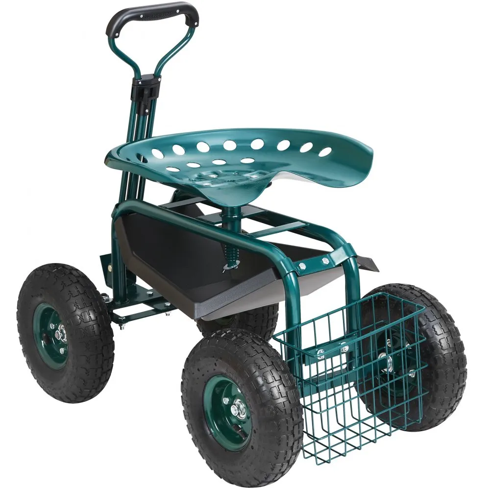 VEVOR ROLSTOEL, WERKPLAATSWAGEN VAN STAAL, BELASTBAAR TOT 136KG, TUINWAGEN MET 25CM HANDVAT EN 4554CM IN HOOGTE VERSTELBARE STO