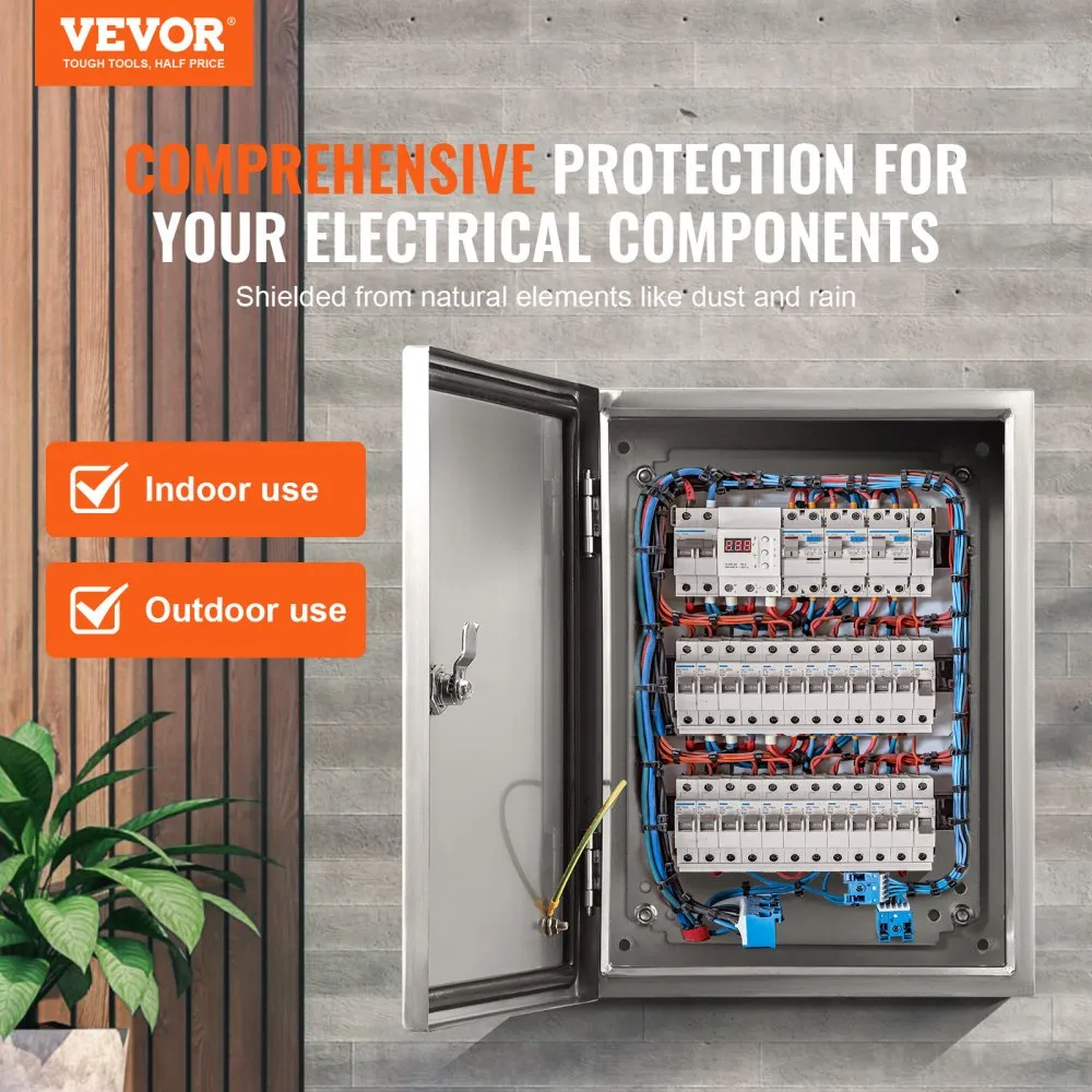 VEVOR stalen schakelkast 60 x 50 x 20 cm elektrische behuizing 304 roestvrij stalen wandgemonteerde behuizing voor elektrische e