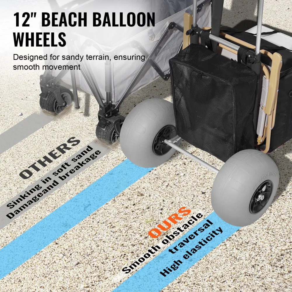 VEVOR strandwagen, handkar, zandkar, strandwagen, 74,84 kg laadvermogen, opvouwbare zandkar van aluminium, 685 tot 1135 mm, in h