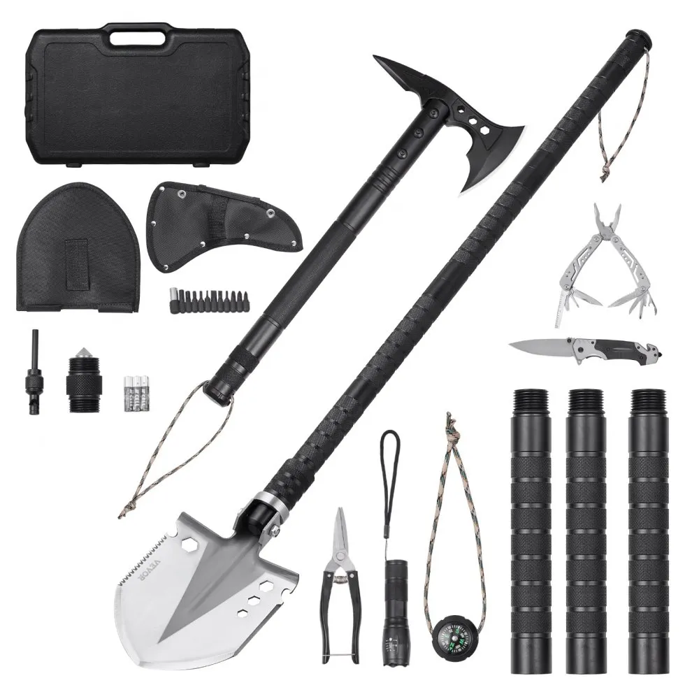 VEVOR SURVIVAL SHOVEL SURVIVAL AXE 28IN1 CAMPING OPVOUWBARE SPADE MET BIJL