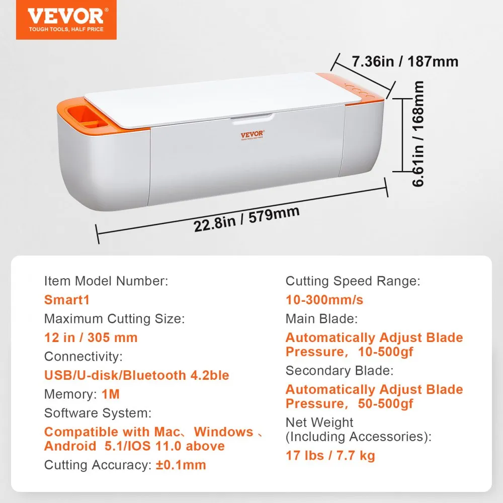 VEVOR VINYLSNIJMACHINE, DOEHETZELFSNIJMACHINE MET BLUETOOTHCONNECTIVITEIT, COMPATIBEL MET IOS, ANDROID, WINDOWS EN MAC, UITG