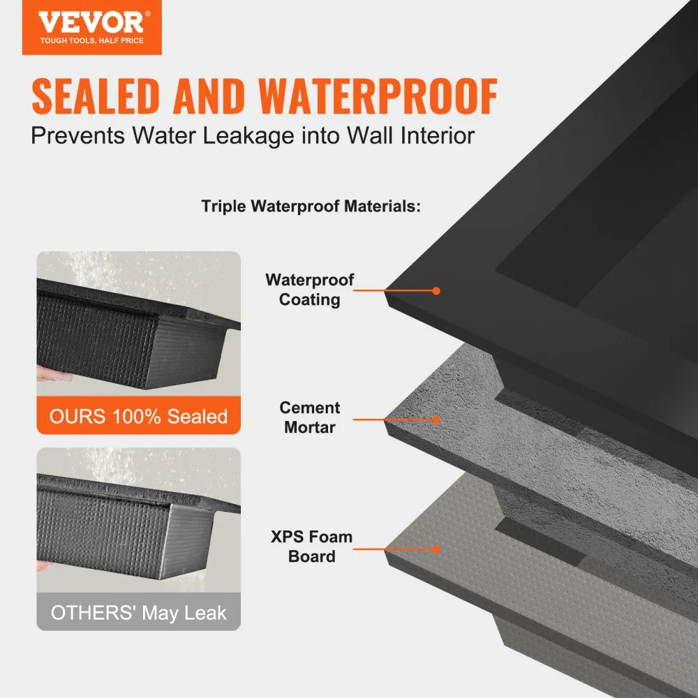 VEVOR wandnis 10x40,64x81,28cm douchenis nis betegelbaar dubbellaags waterdichte nismontage achterwand materiaal (XPS, hout, cem
