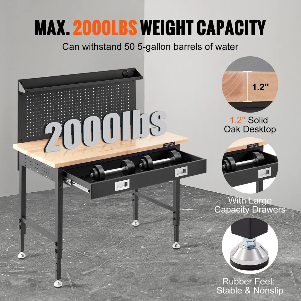 VEVOR WERKBANK WERKTAFEL WERKTAFEL WERKPLAATSTAFEL MET STOPCONTACTEN 71,1100,3 CM