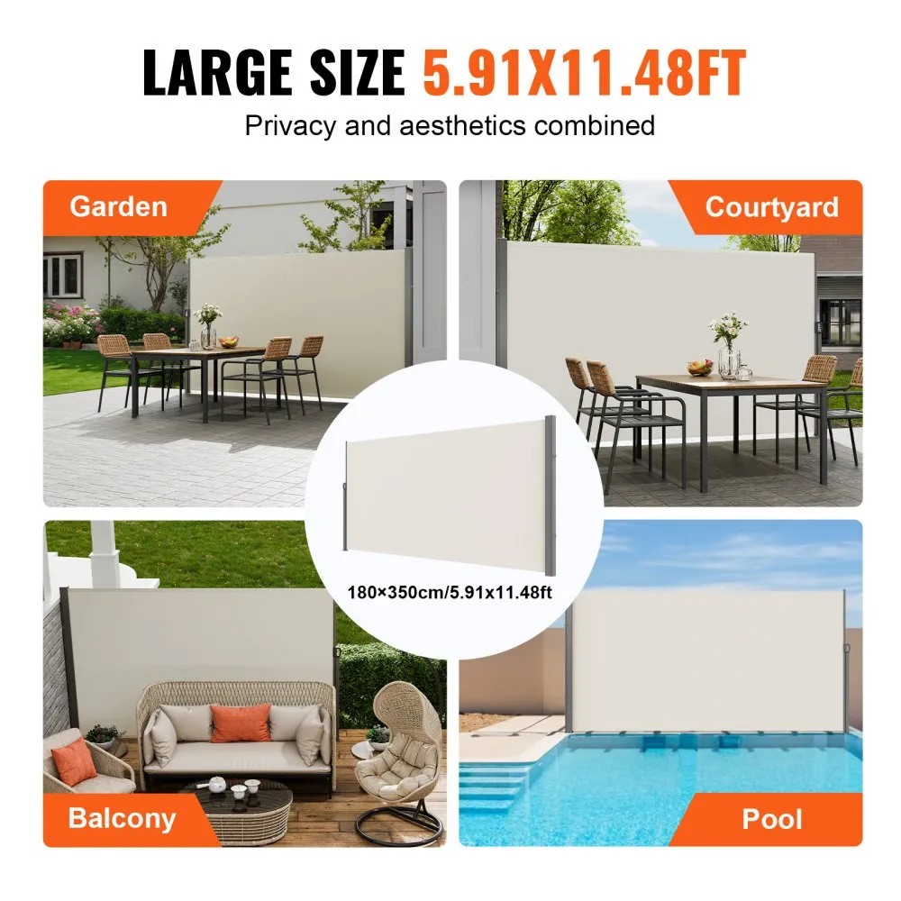VEVOR ZIJLUIFEL 180 X 350 CM ZIJWANDLUIFEL VAN 180 G/M² POLYESTERWEEFSEL MET PUCOATING LUIFEL UITTREKBARE HANDGREEP MET VEERMEC