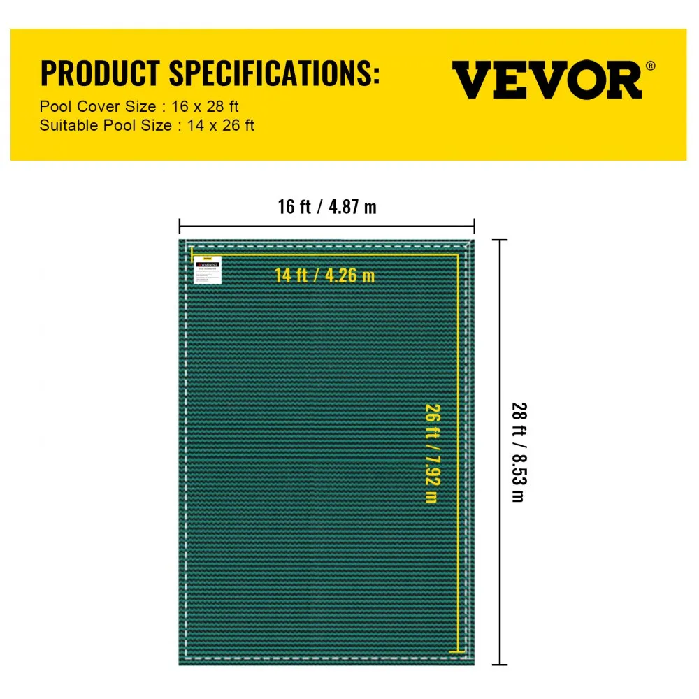 VEVOR zwembadafdekking 4,3 x 7,9 m, geschikt voor rechthoekige inbouwzwembaden van 4,3 x 7,9 m, veiligheidszwembadafdekking met 
